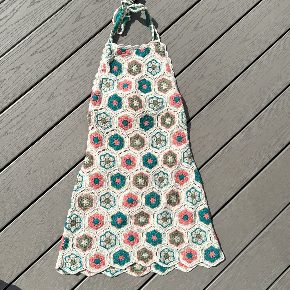 NWT Show Me Your Mumu Happy Halter Mini Dress in 70s Multi Crochet